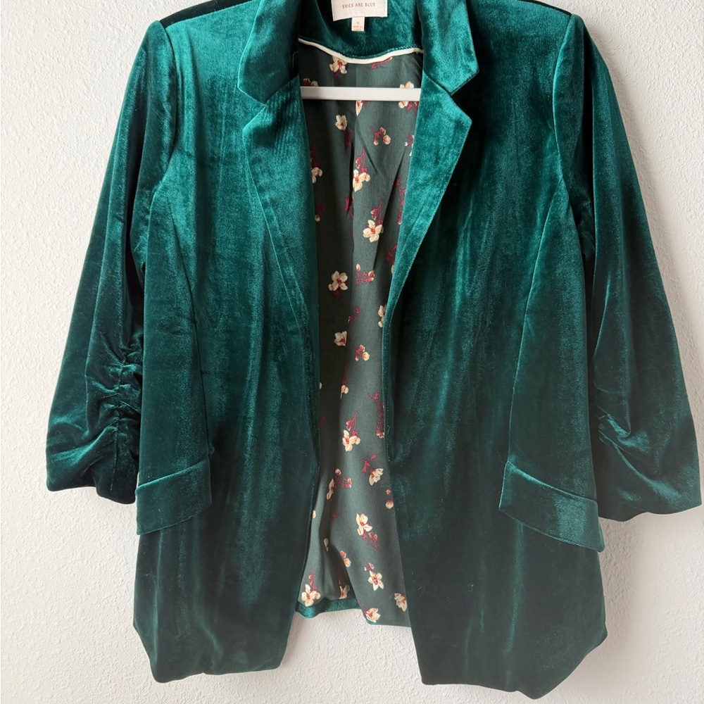 Skies are Blue Velvet Open-Front Blazer Jacket - Picture 3 of 9